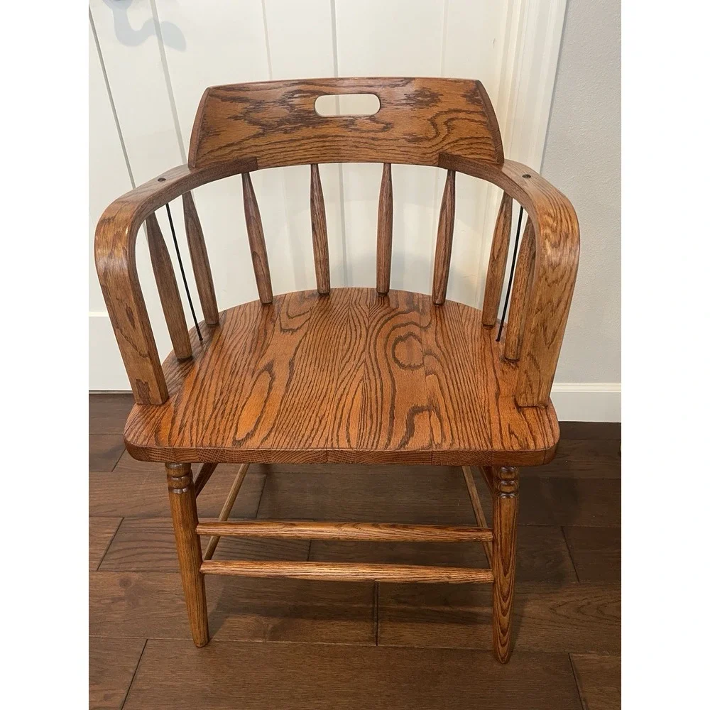 Antique 19th Century Primitive Barrel Back Oak Pub‎ Chair Captain's Chair